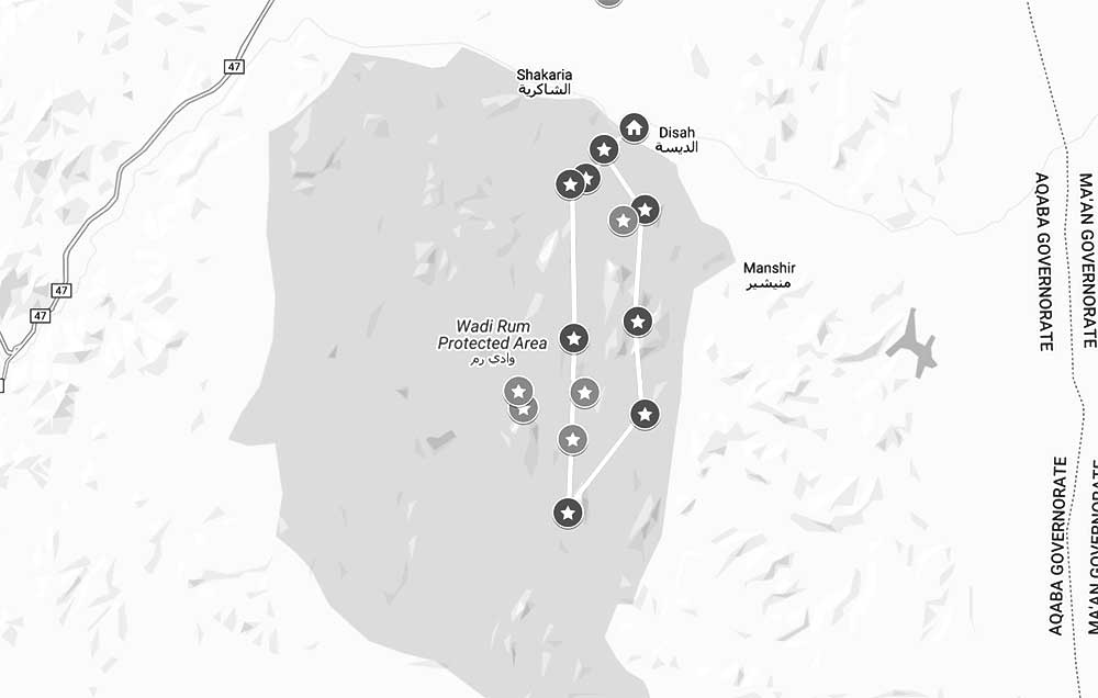 Wadi Rum attractions map