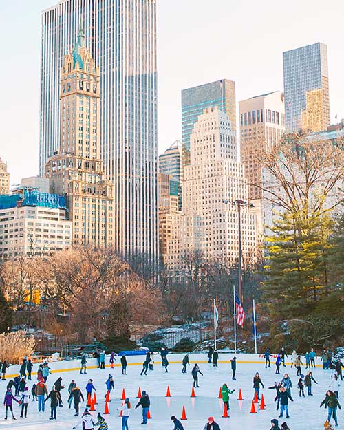 Skating in Central Park, New York City in Winter