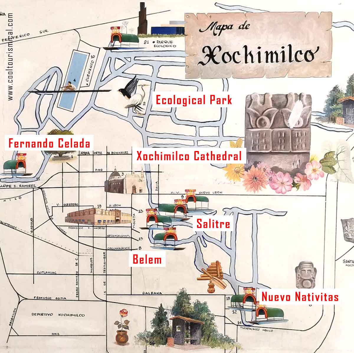 Xochimilco Mexico City Map